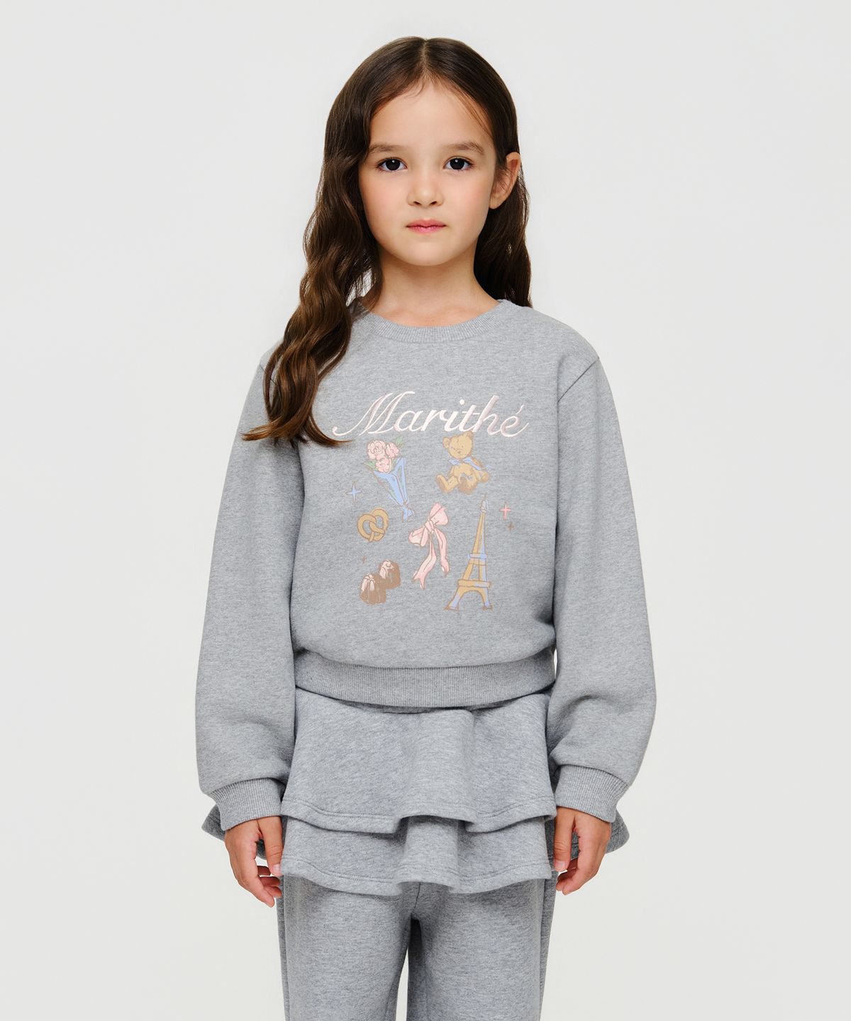 마리떼 키즈(MARITHÉ KIDS) KIDS W GRAPHIC SEMI CROP SWEATSHIRT heather gray