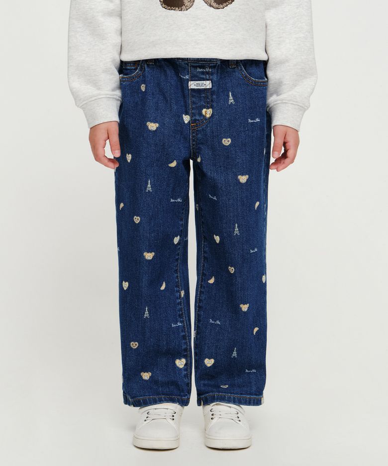 KIDS STRAIGHT FIT PRINT DENIM PANTS dark blue