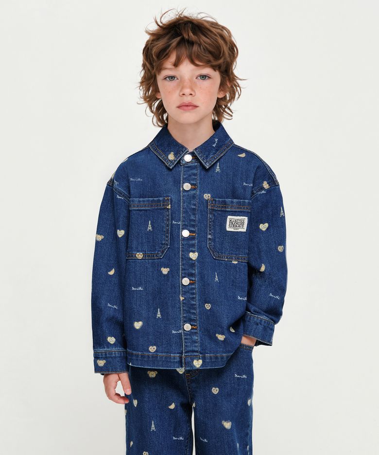 KIDS PRINTED DENIM JACKET dark blue