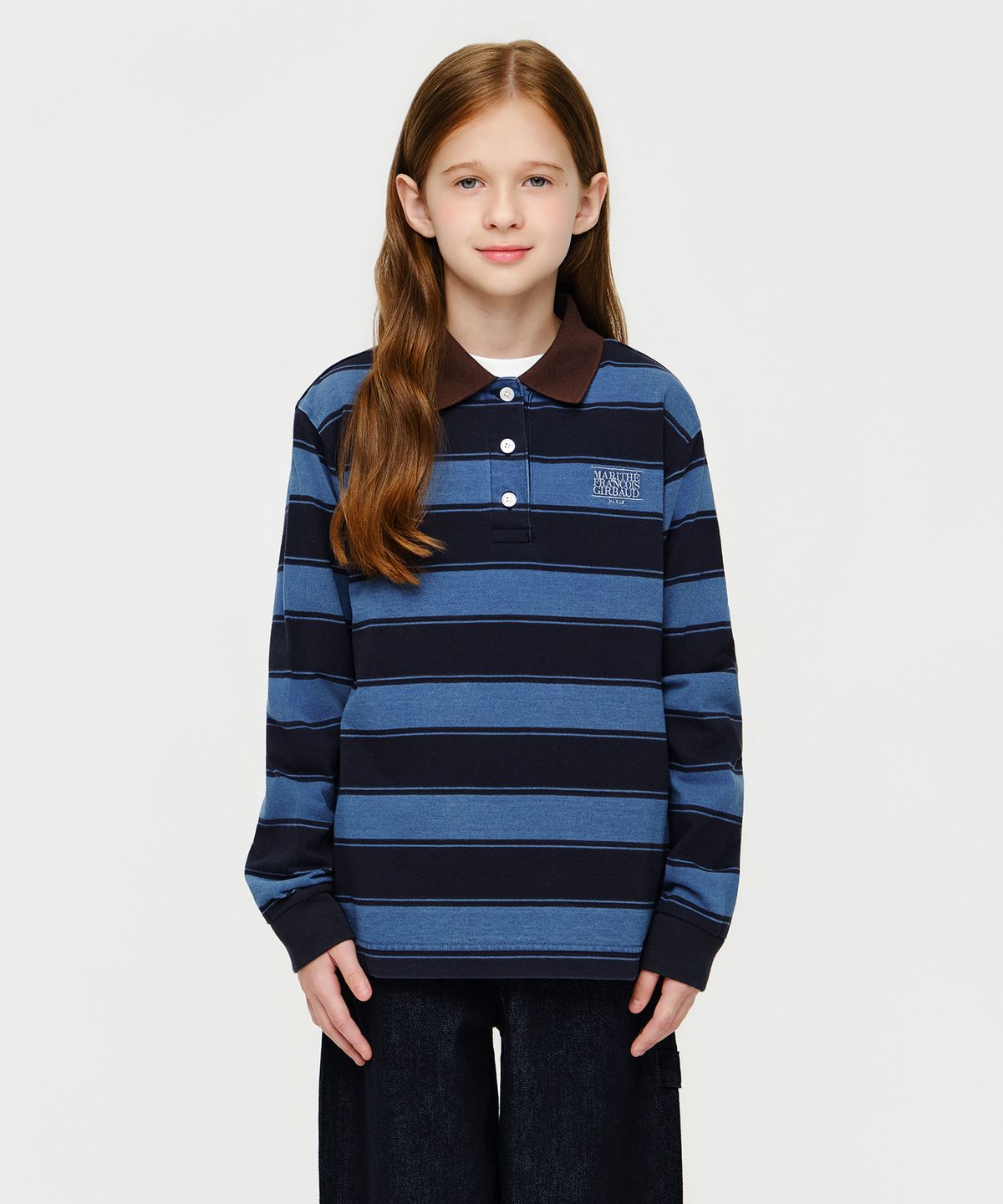 마리떼 키즈(MARITHÉ KIDS) KIDS MICRO CLASSIC LOGO STRIPED COLLAR LONG SLEEVE TEE navy