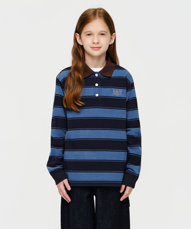 KIDS MICRO CLASSIC LOGO STRIPED COLLAR LONG SLEEVE TEE navy
