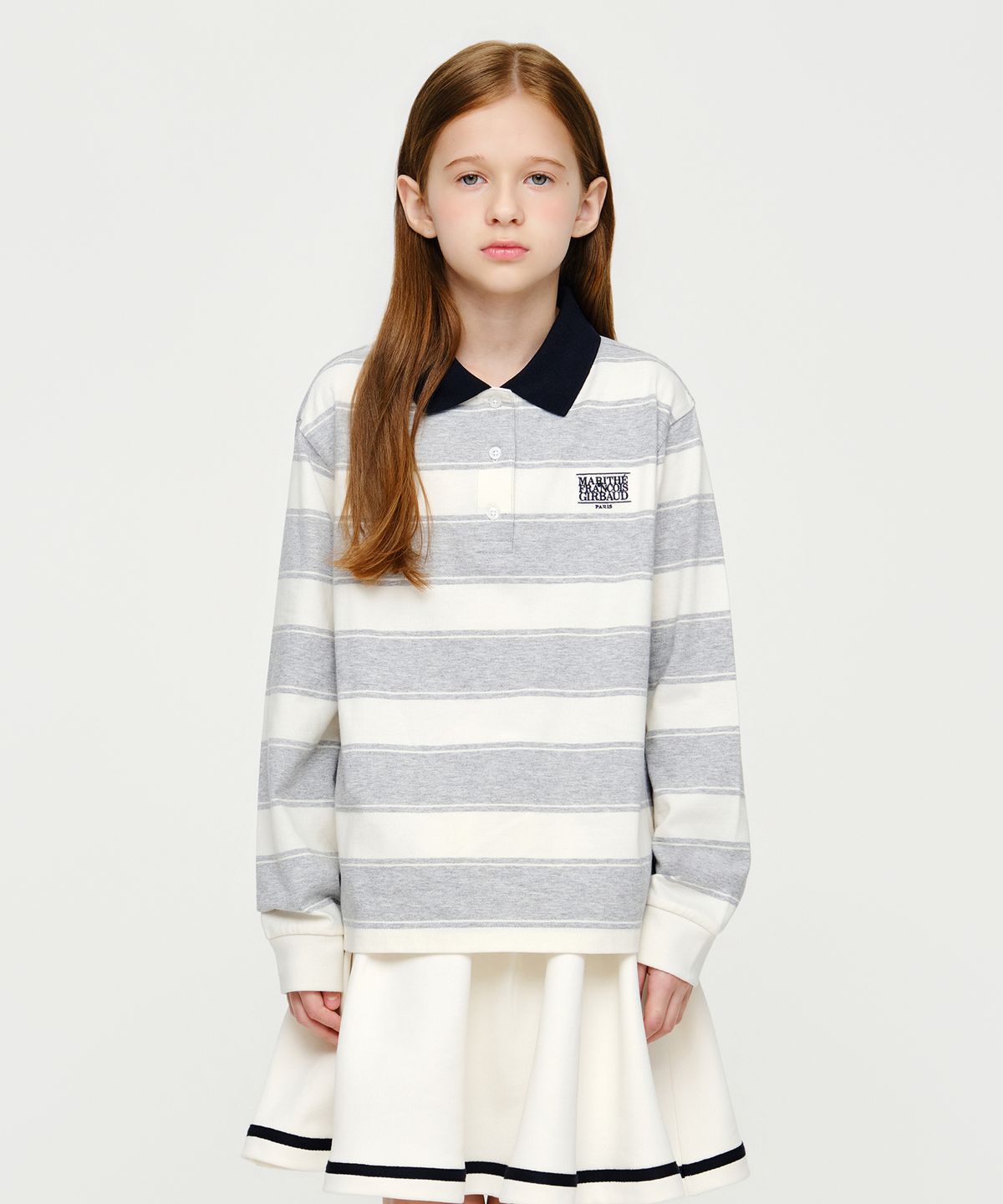 마리떼 키즈(MARITHÉ KIDS) KIDS MICRO CLASSIC LOGO STRIPED COLLAR LONG SLEEVE TEE heather gray