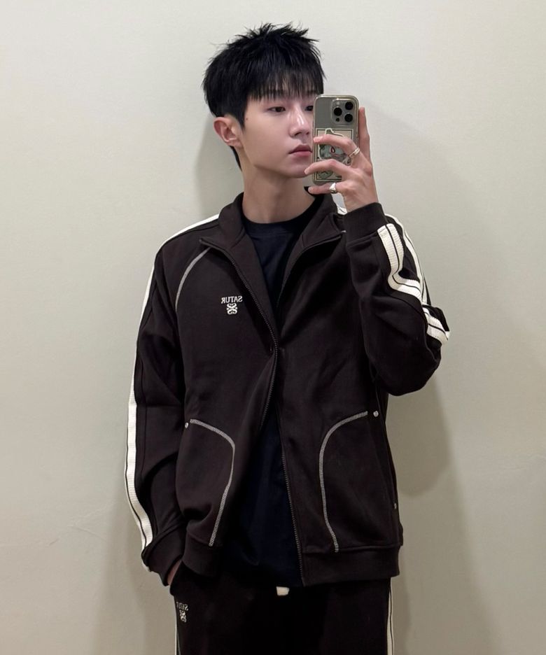 로턴 스티치 트랙 집업 자켓 브라운