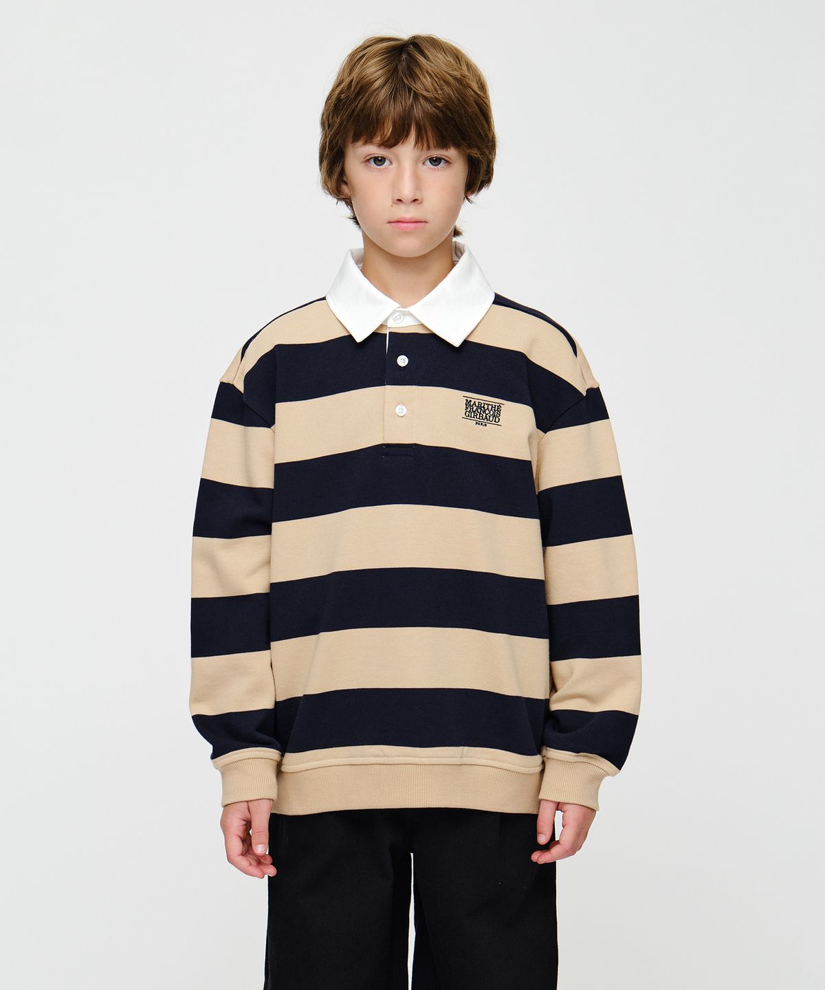 마리떼 키즈(MARITHÉ KIDS) KIDS MICRO CLASSIC LOGO RUGBY STRIPE SWEATSHIRT navy