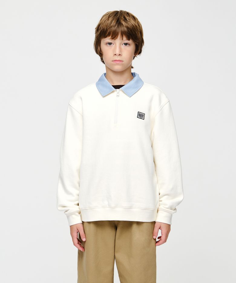 KIDS MICRO CLASSIC LOGO DENIM COLLAR HALF ZIP SWEATSHIRT ivory