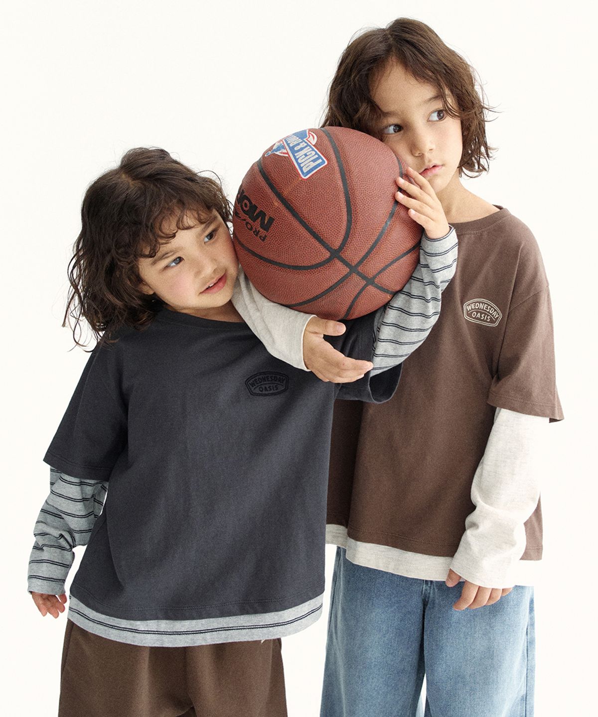 웬즈데이오아시스 키즈(WEDNESDAYOASIS KIDS) [Kids]레이어드 배색 티셔츠_CHARCOAL(WKB6TP02)