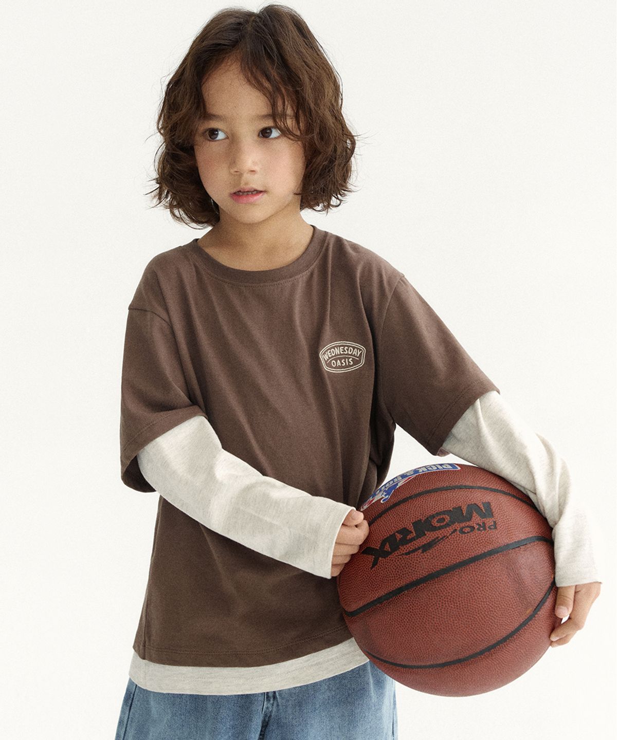 웬즈데이오아시스 키즈(WEDNESDAYOASIS KIDS) [Kids]레이어드 배색 티셔츠_BROWN(WKB6TP02)