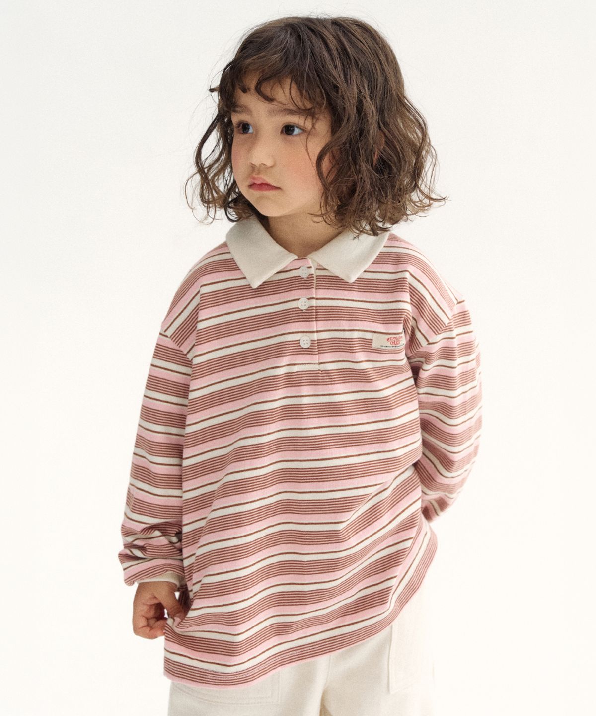 웬즈데이오아시스 키즈(WEDNESDAYOASIS KIDS) [Kids]스트라이프 카라 티셔츠_PINK(WKB6TP03)