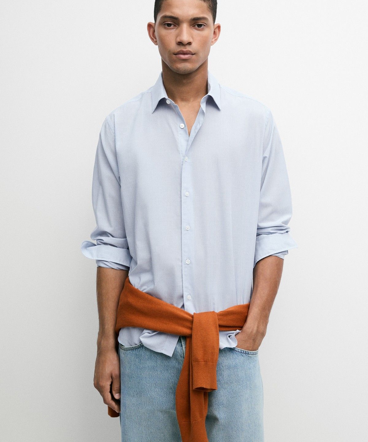 마시모두띠(MASSIMO DUTTI) 100% 코튼 레귤러 핏 깅엄 체크 셔츠