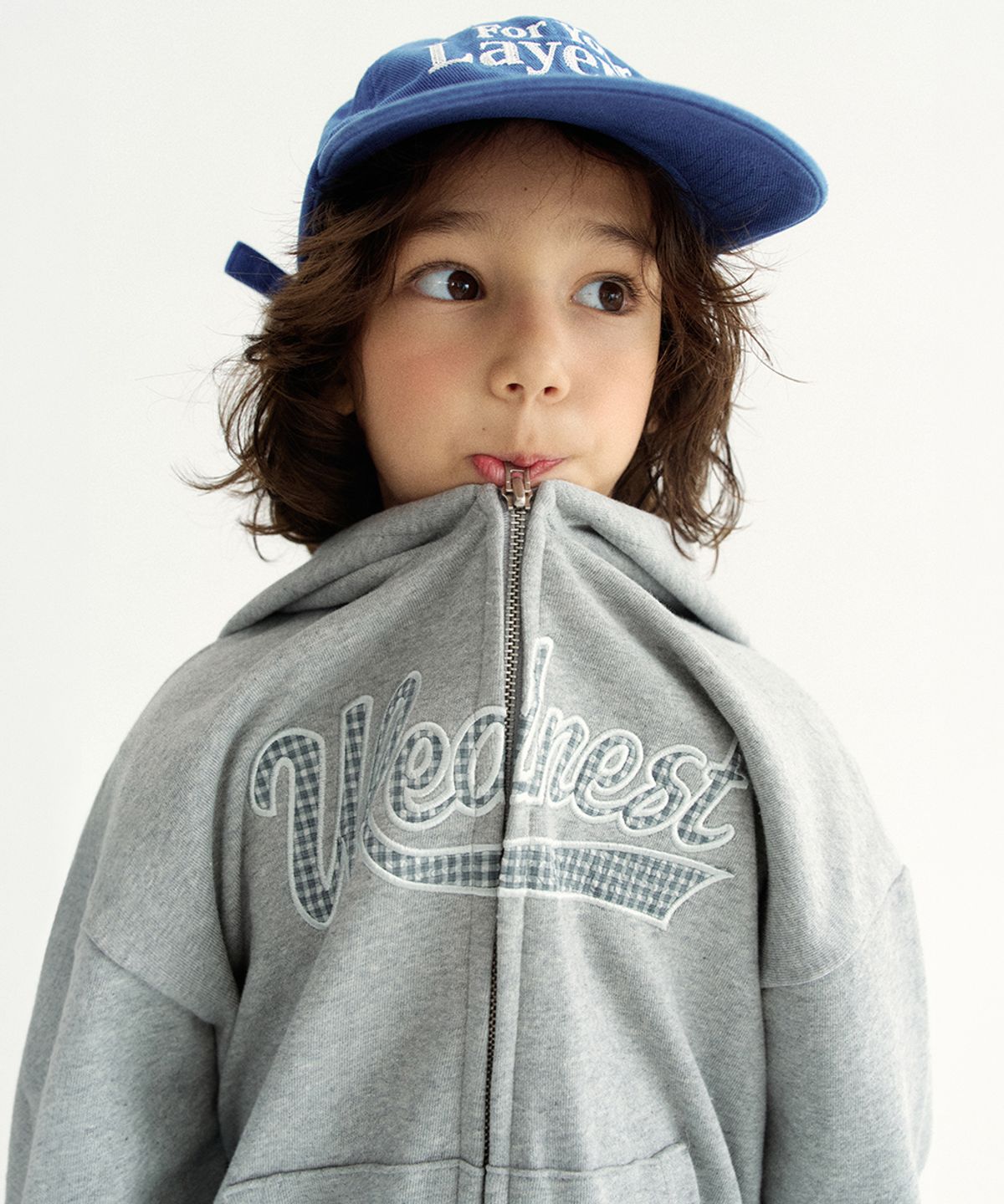 웬즈데이오아시스 키즈(WEDNESDAYOASIS KIDS) [Kids]로고 아플리케 후드집업_MELANGE GRAY(WKB6OT01)
