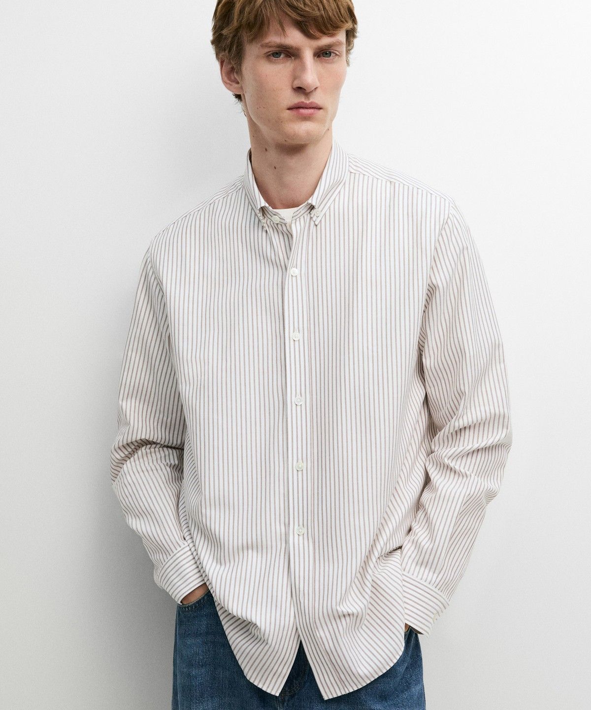 마시모두띠(MASSIMO DUTTI) 100% 코튼 레귤러 핏 스트라이프 셔츠