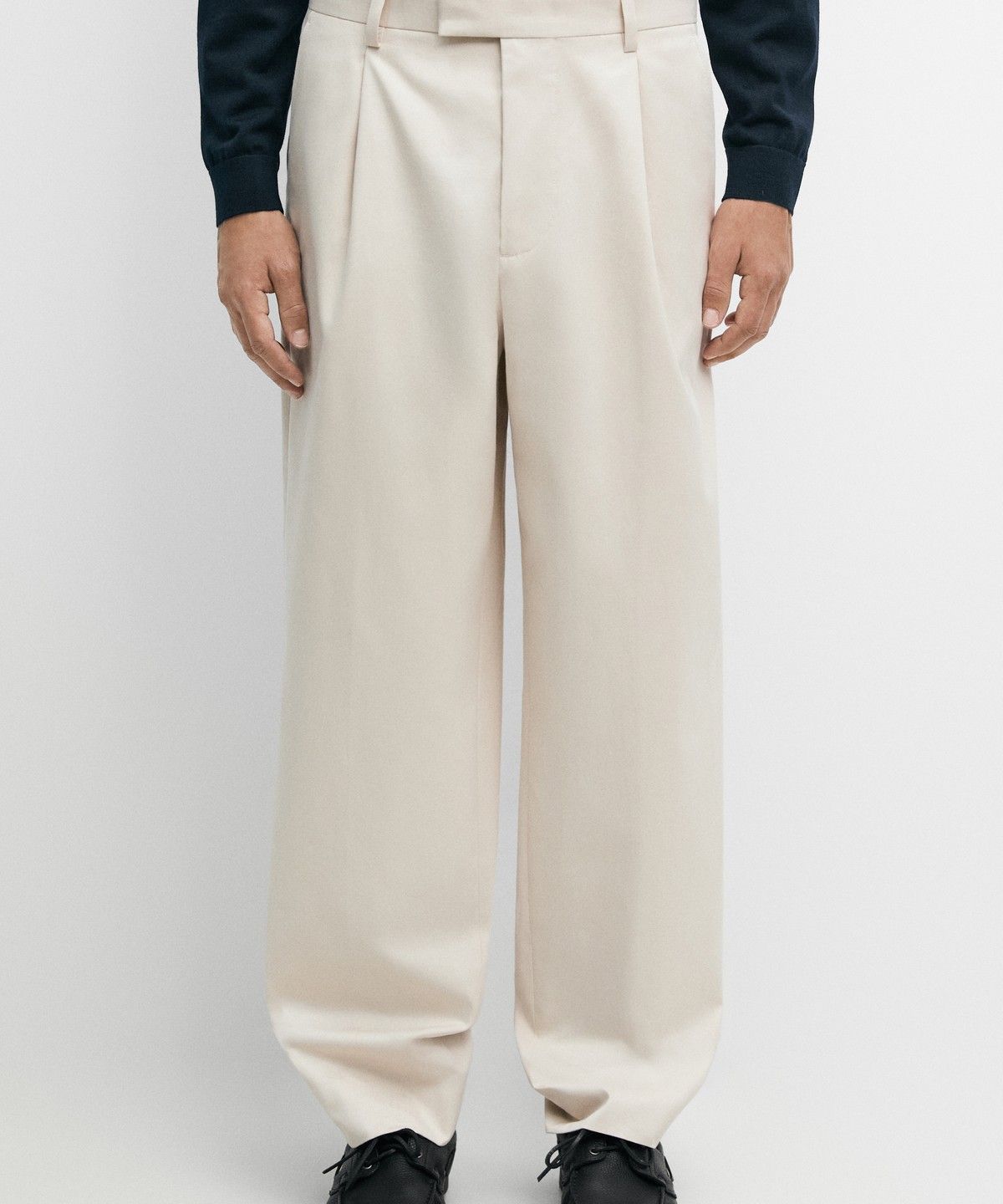 마시모두띠(MASSIMO DUTTI) 100% 코튼 핀턱 팬츠