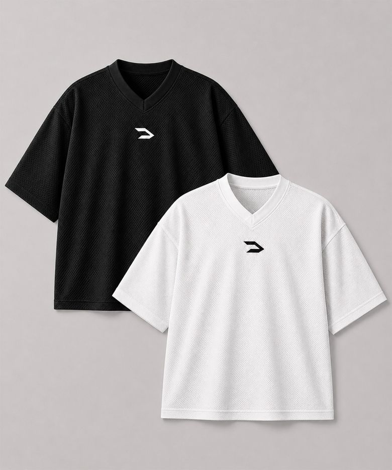 CRTONE 오버핏 메쉬 V넥 티셔츠