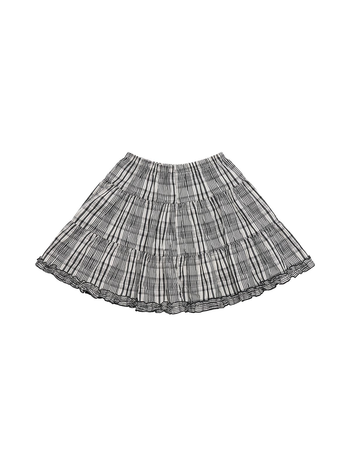 시오(SIO) SHIRRING CHECK MINI SKIRT [BLACK]