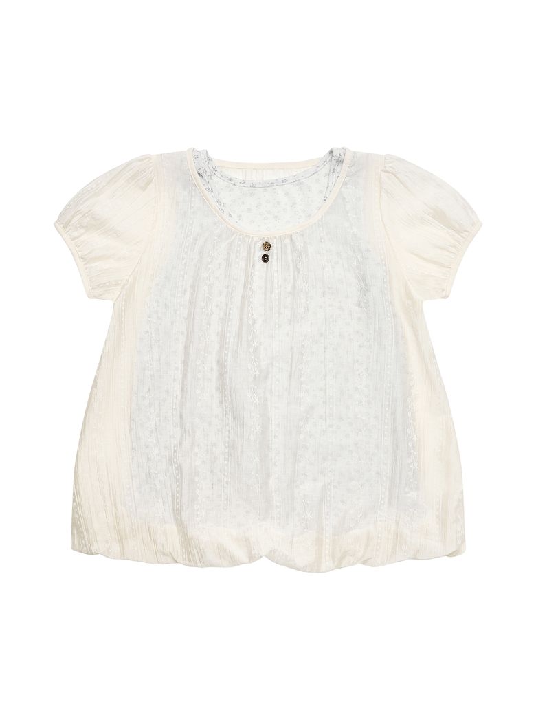 SEE THROUGH PUFF SLEEVE TOP [BEIGE]