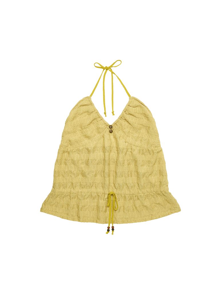 KIKI SHIRRING HALTER TOP [MUSTARD]