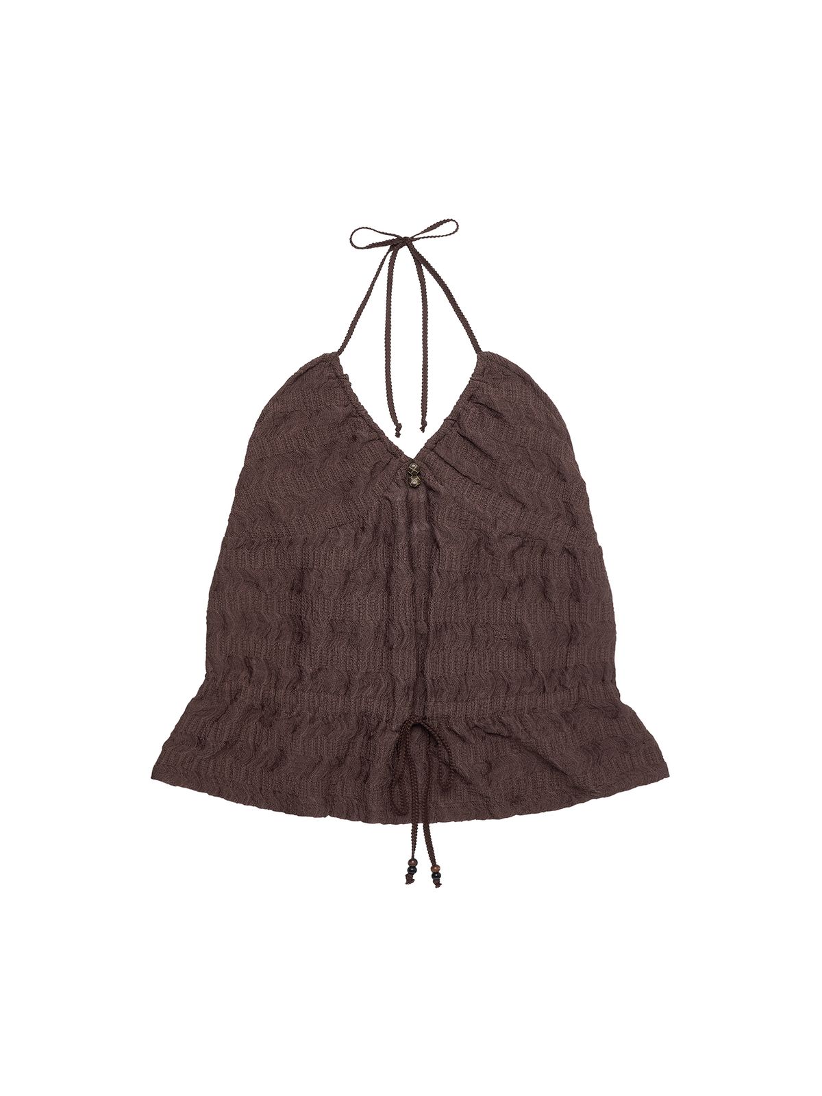 시오(SIO) KIKI SHIRRING HALTER TOP [BROWN]