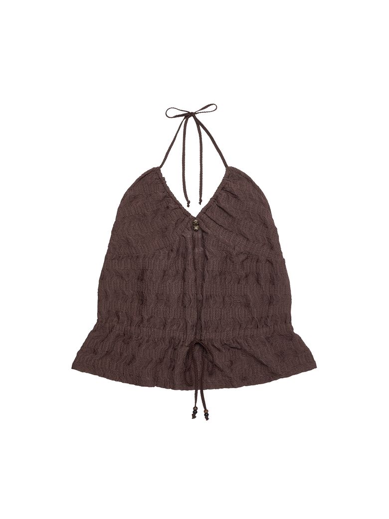 KIKI SHIRRING HALTER TOP [BROWN]