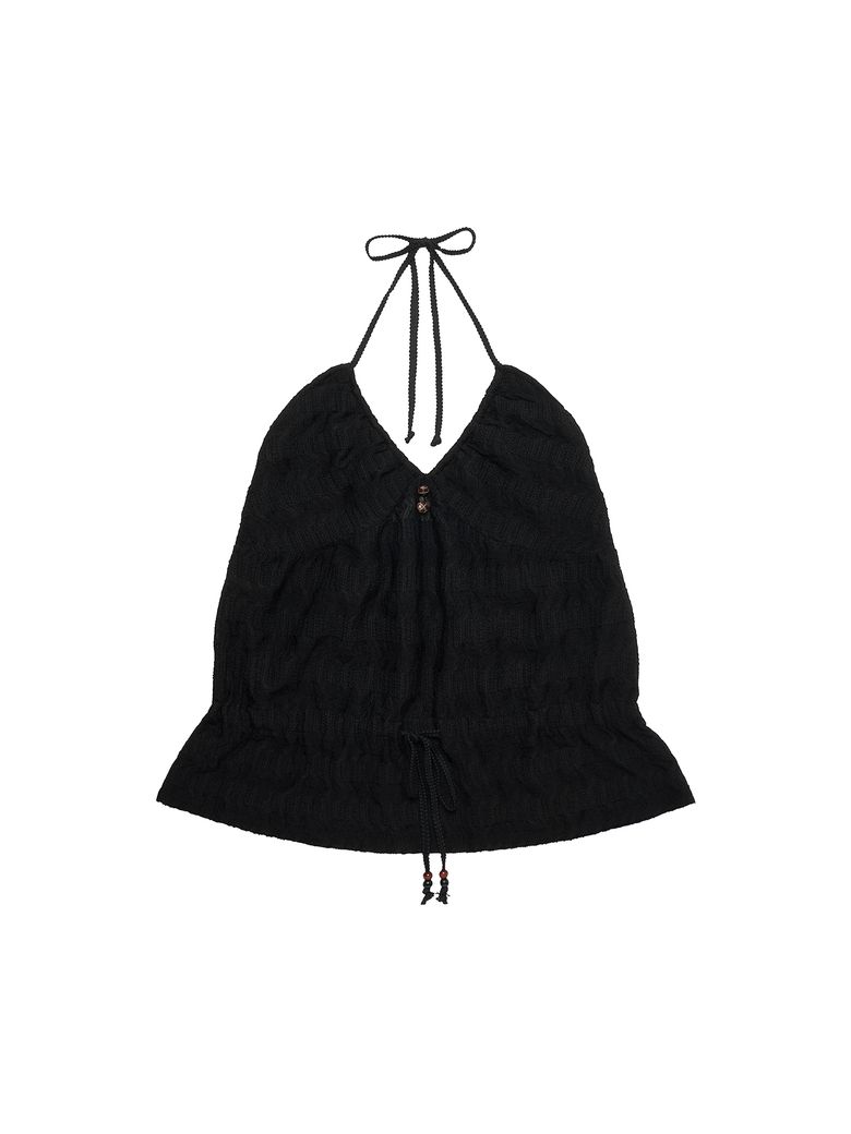 KIKI SHIRRING HALTER TOP [BLACK]