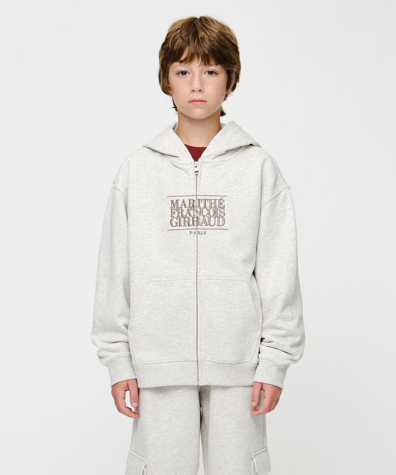 KIDS CLASSIC LOGO EMBROIDERY HOODIE ZIP-UP oatmeal