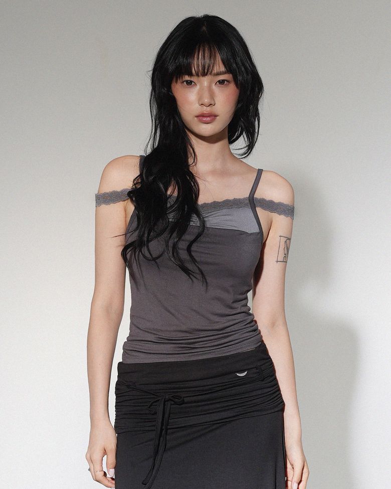 Ash Layered Lace Cami (Charcoal)