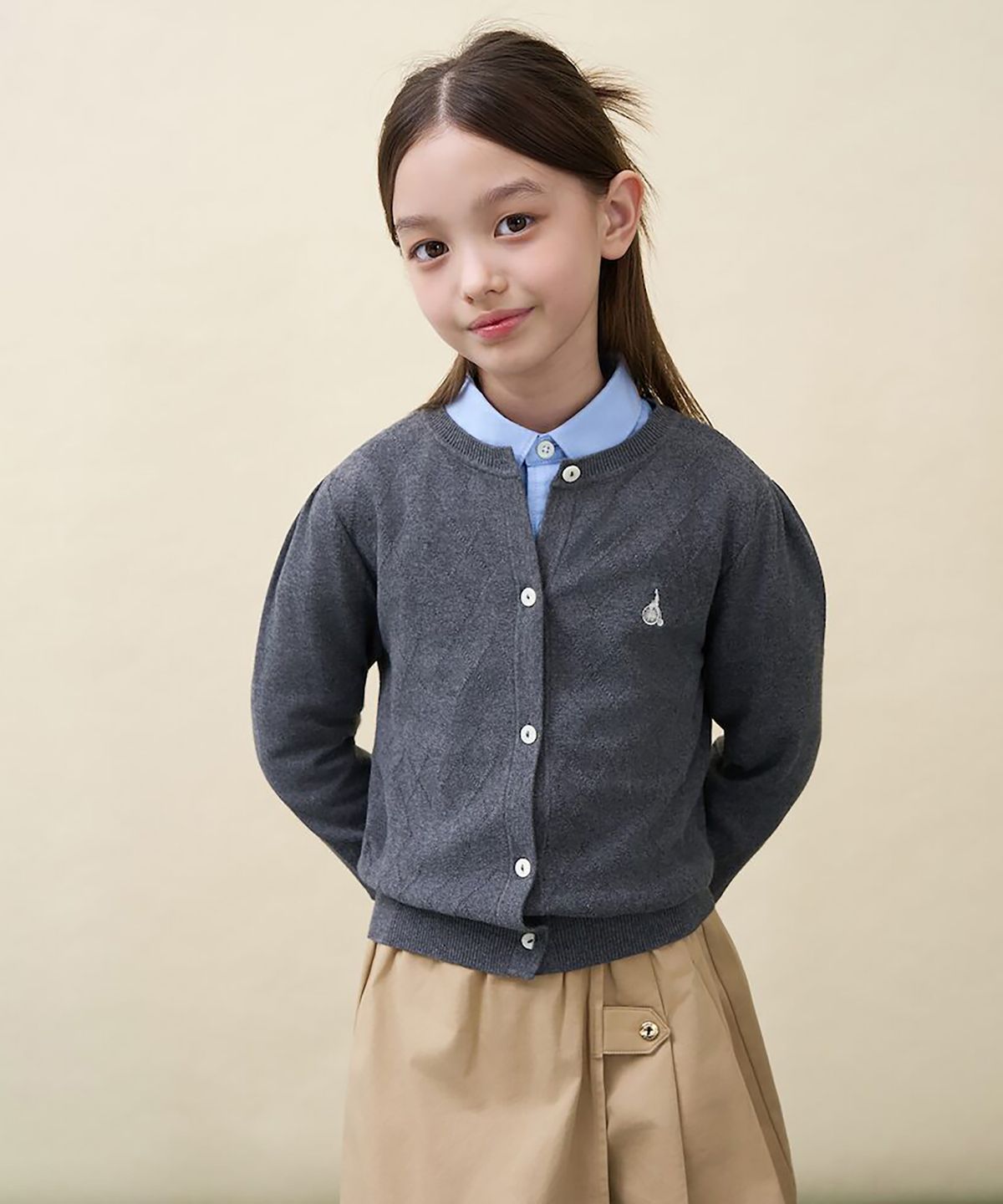 빈폴 키즈(BEANPOLE KIDS) 여아 솔리드 아가일 조직 카디건  애쉬 (BI685AG034)