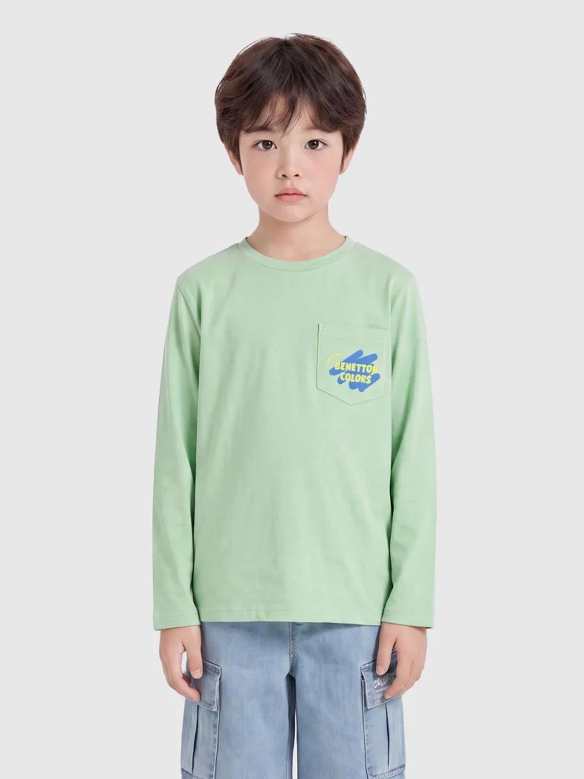 베네통키즈(BENETTONKIDS) 포켓 싱글 티셔츠_QATS08641GN