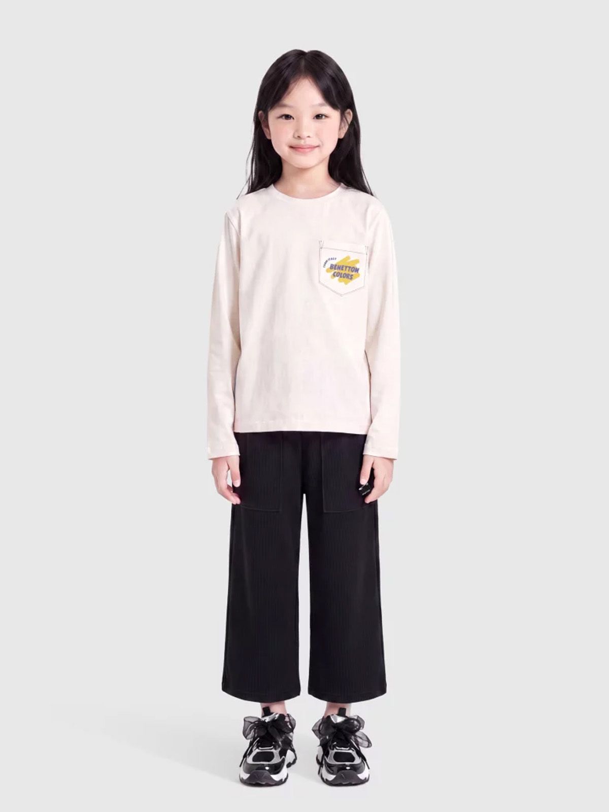 베네통키즈(BENETTONKIDS) 소프트 골지 세미 와이드 팬츠_QALG03641BK