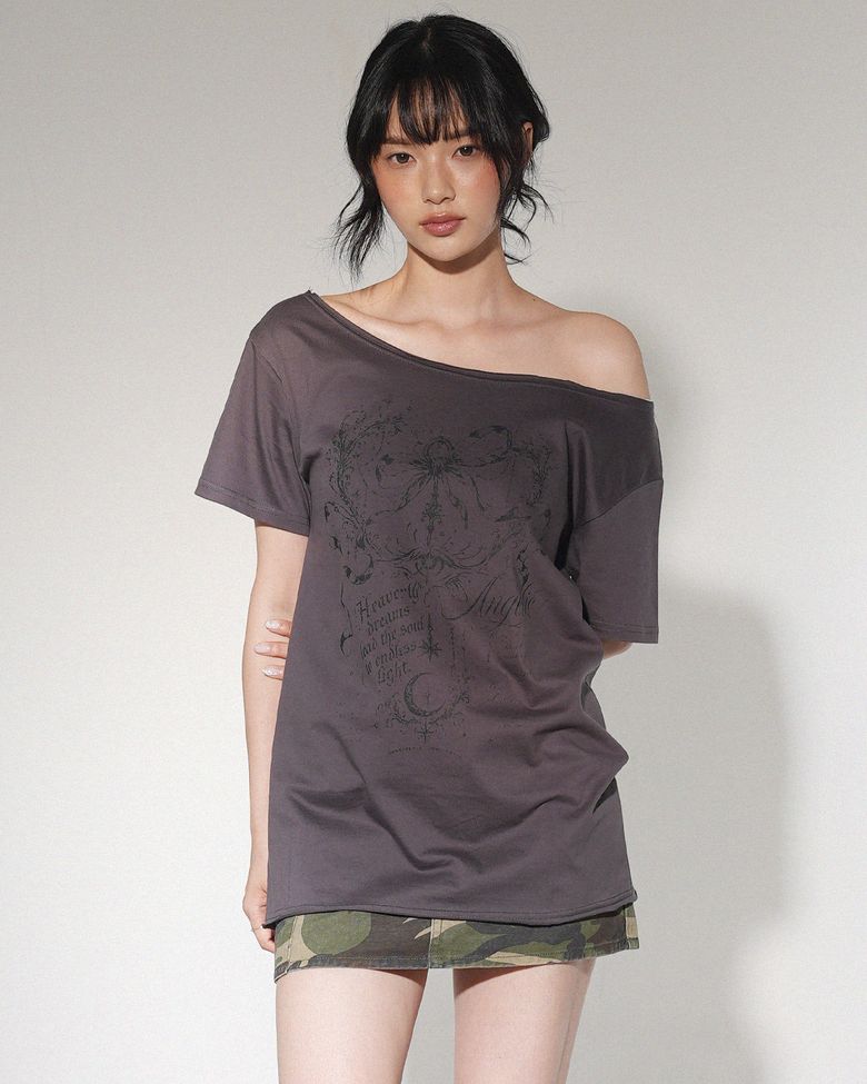 Graphic Boat Neck Tee (Charcoal)