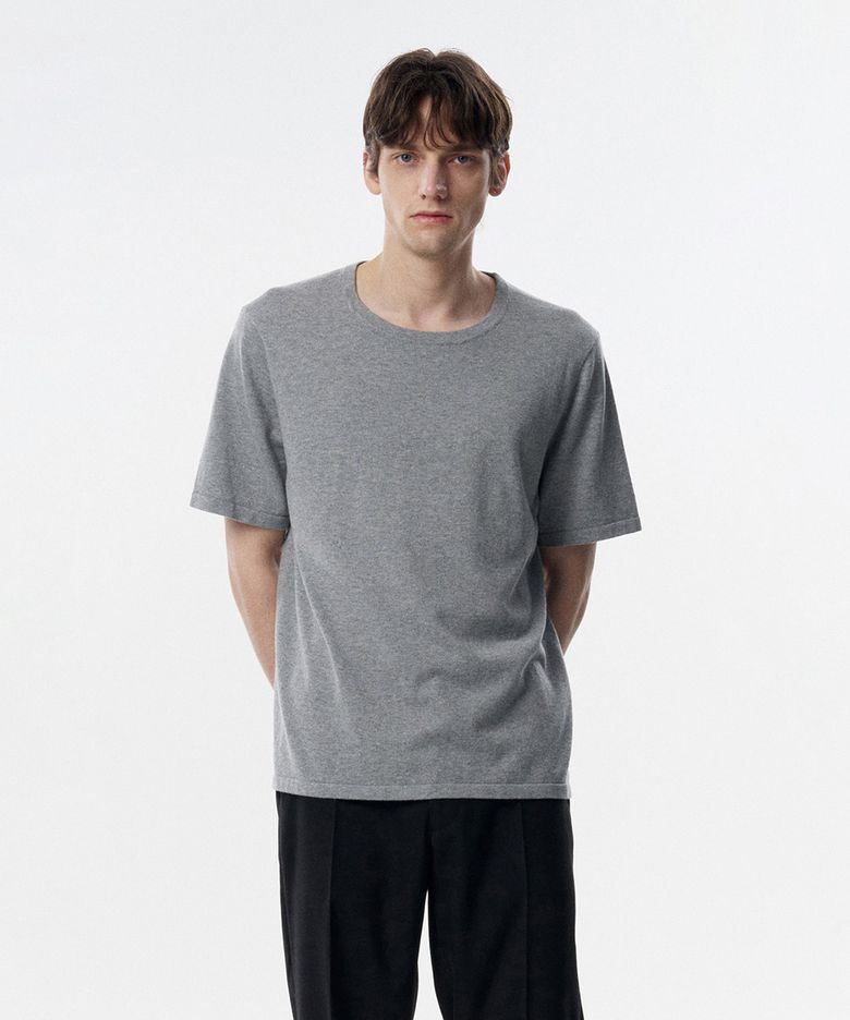 Ethan Knit T-Shirts Wool Cotton Grey