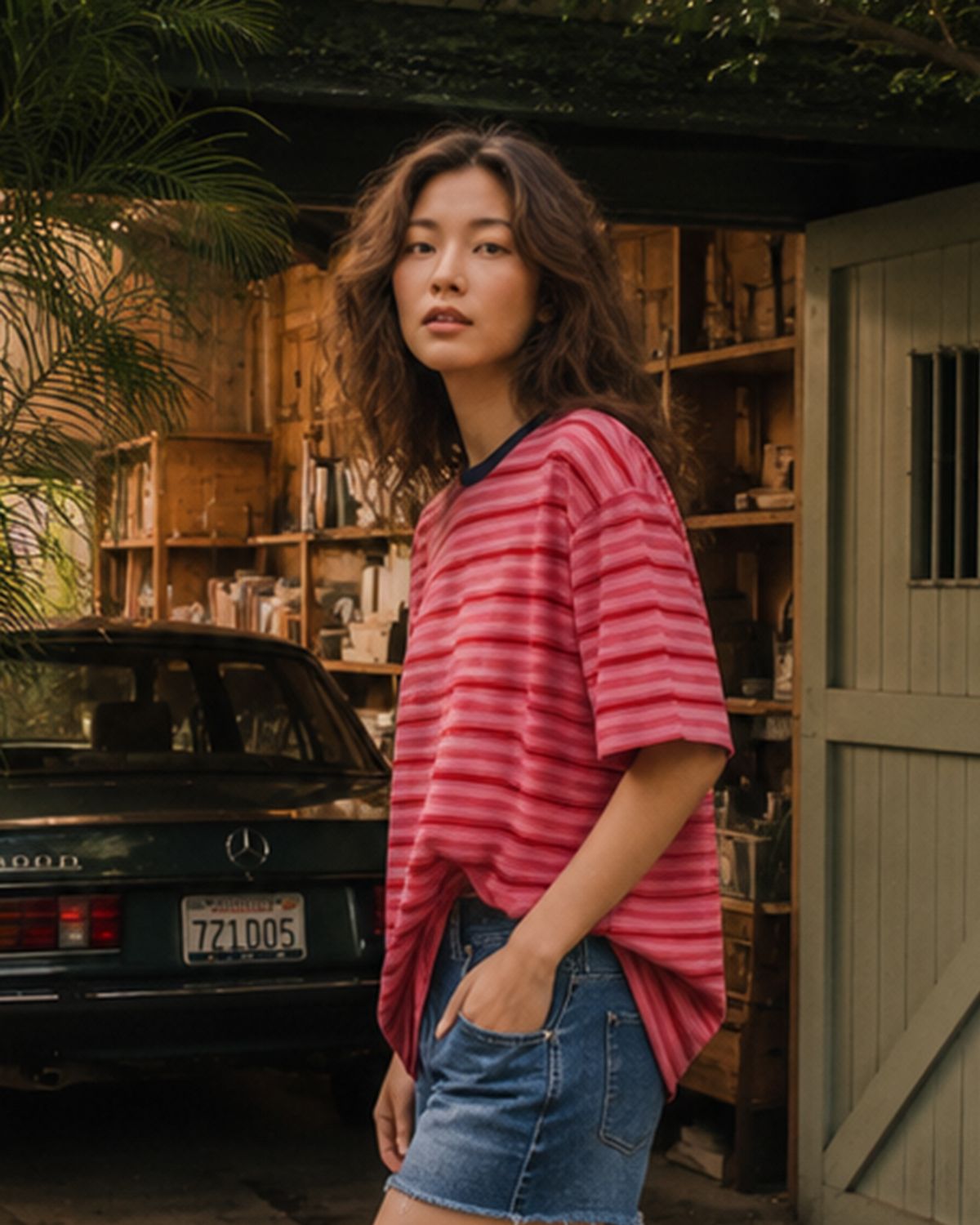 모아(MOAA) Multi-Stripe Single-Stitch T-Shirt (PINK)