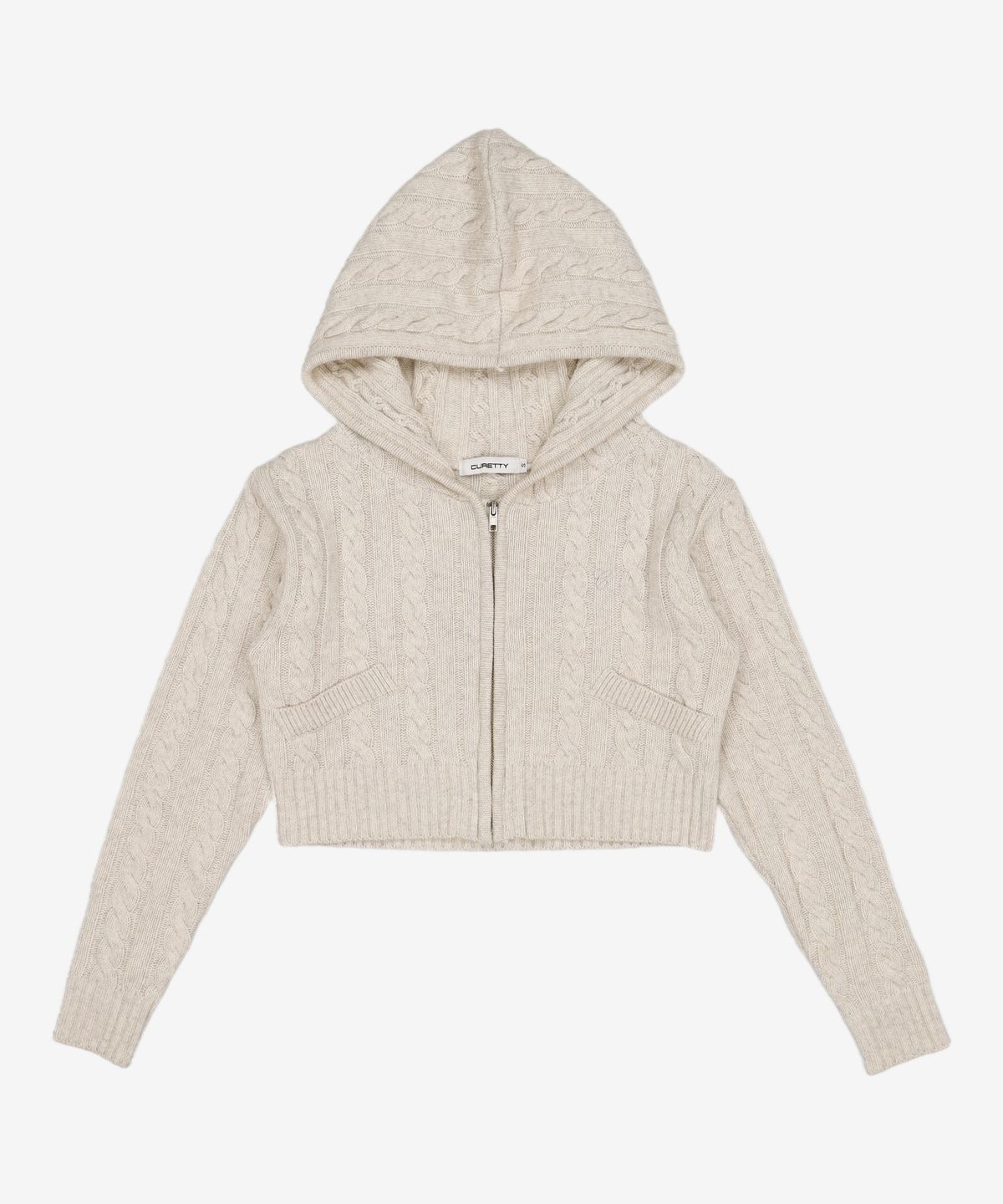 큐리티(CURETTY) C CABLE CROP KNIT HOODIE ZIP-UP_IVORY S