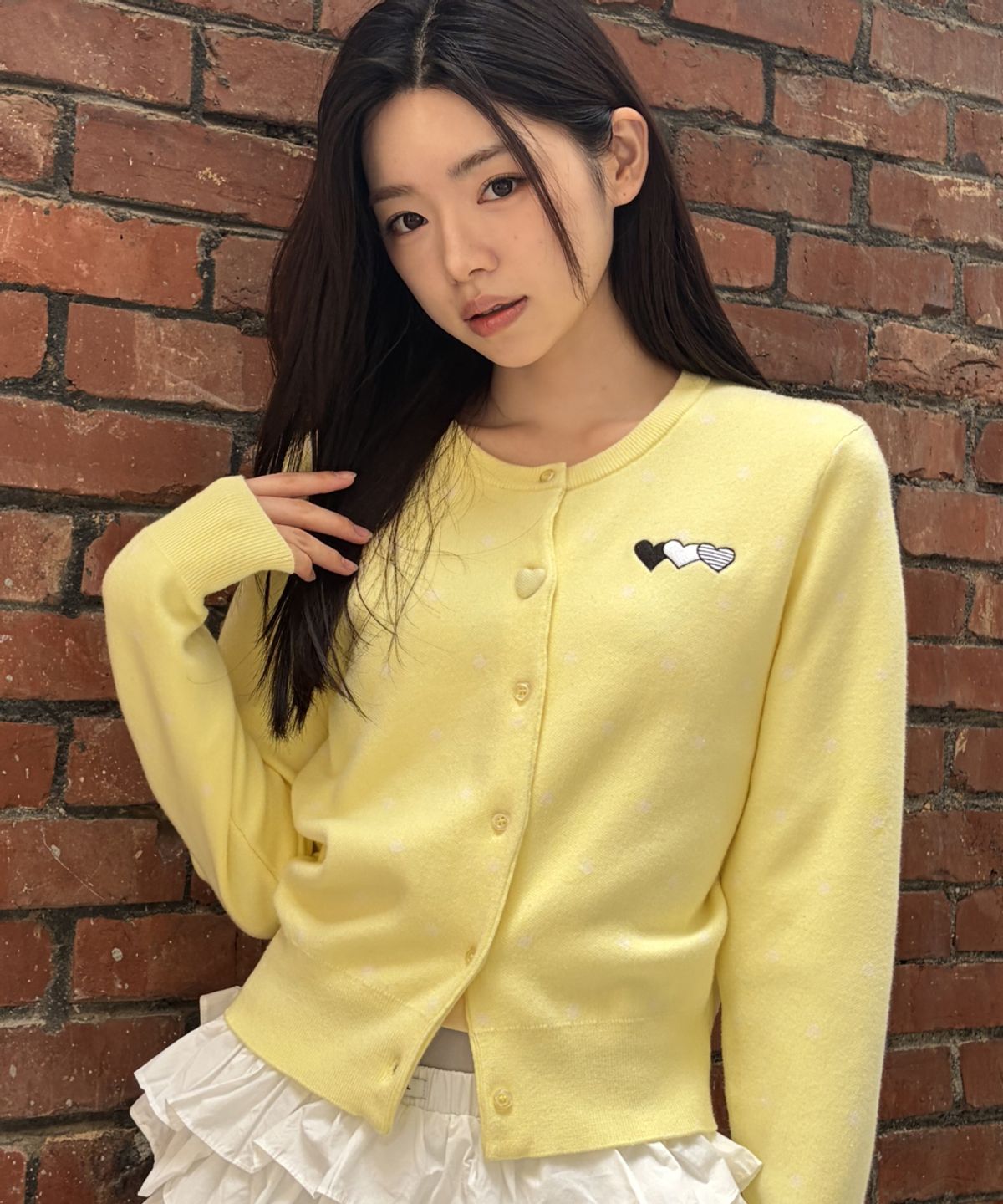 로긴 앤 로지(ROGIN N ROSIE) Heart Button Point Cardigan Lemon