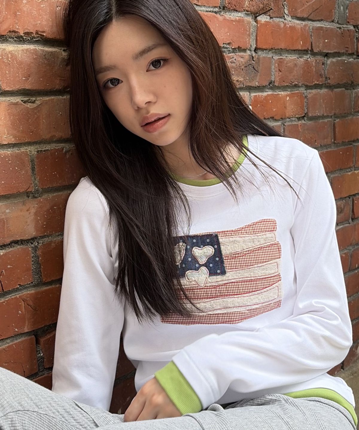 로긴 앤 로지(ROGIN N ROSIE) USA Banner Layered Long Sleeve Ivory Green
