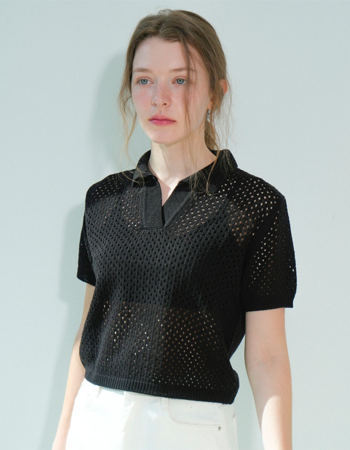 블레티(VLETI) Summer Punching Collar Knit (Black)
