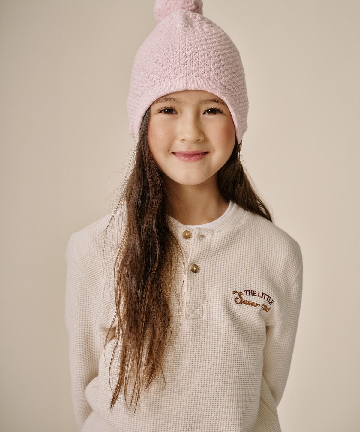 세터 키즈(SATUR KIDS) (K) 와플 헨리넥 롱 슬리브 크림