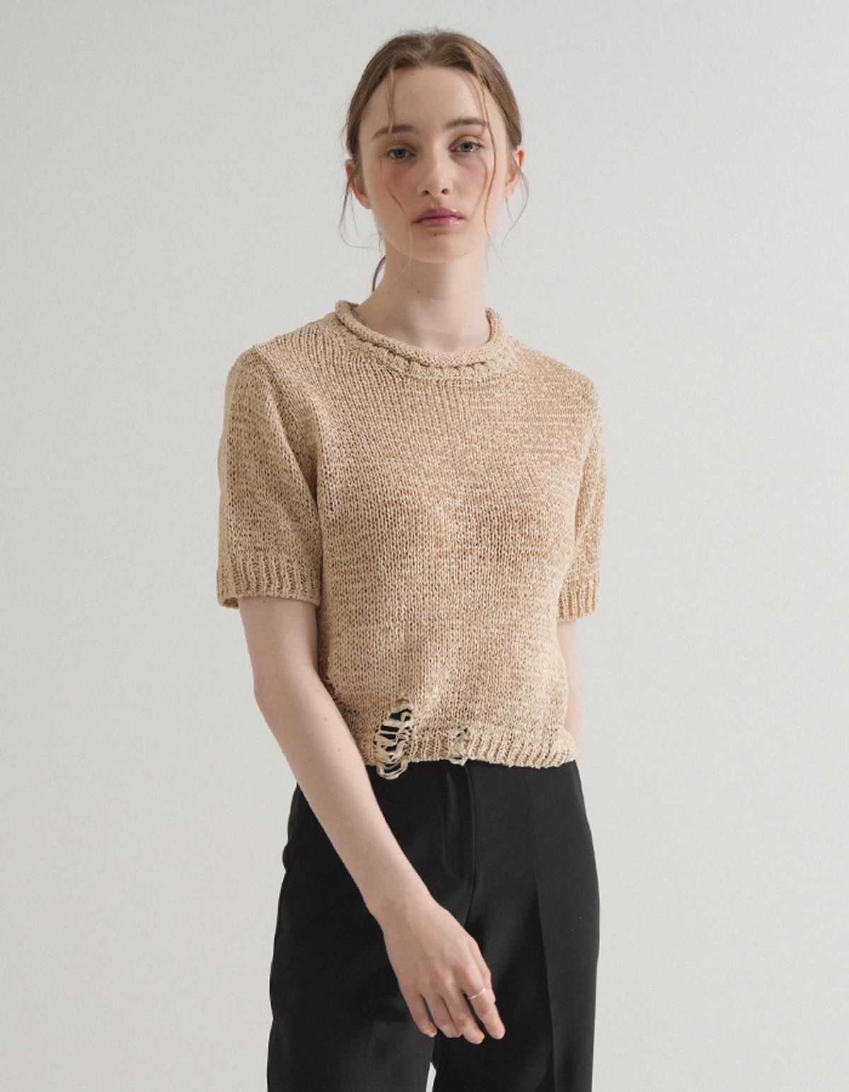 블레티(VLETI) Summer Round Damage Half knit (Beige)