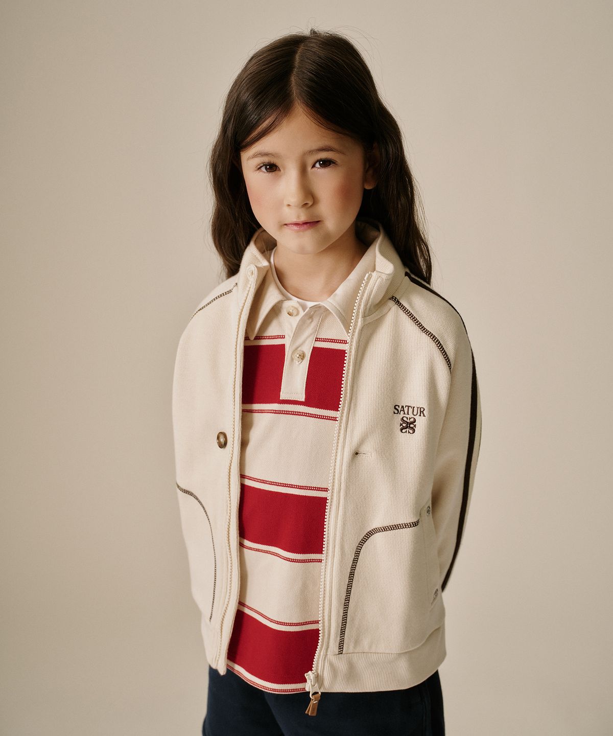세터 키즈(SATUR KIDS) (K) 로턴 스티치 트랙 집업 자켓 크림