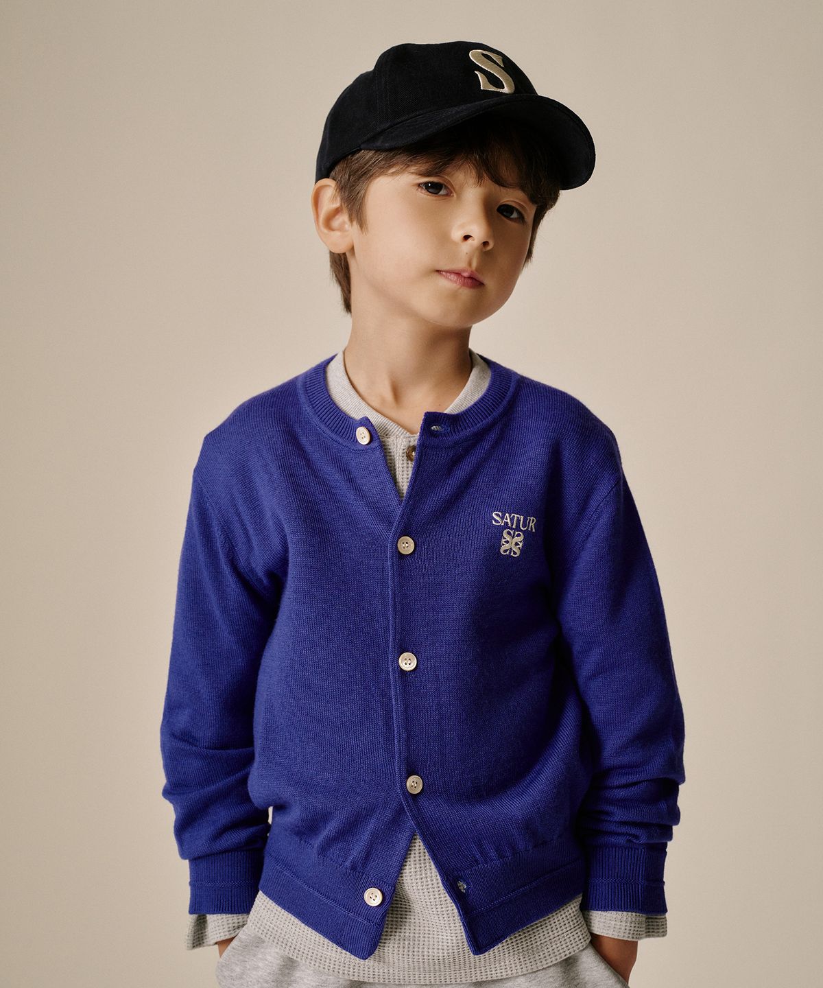 세터 키즈(SATUR KIDS) (K) 로렌 베이직 크루넥 파인 가디건 블루