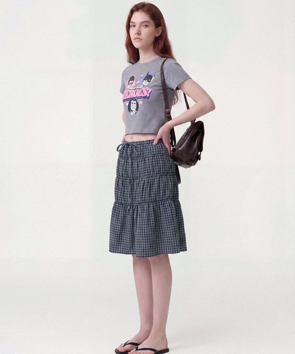 스태틱 블룸(STATIC BLOOM) 텍스처 체크 티어드 스커트 (Blue-Black)