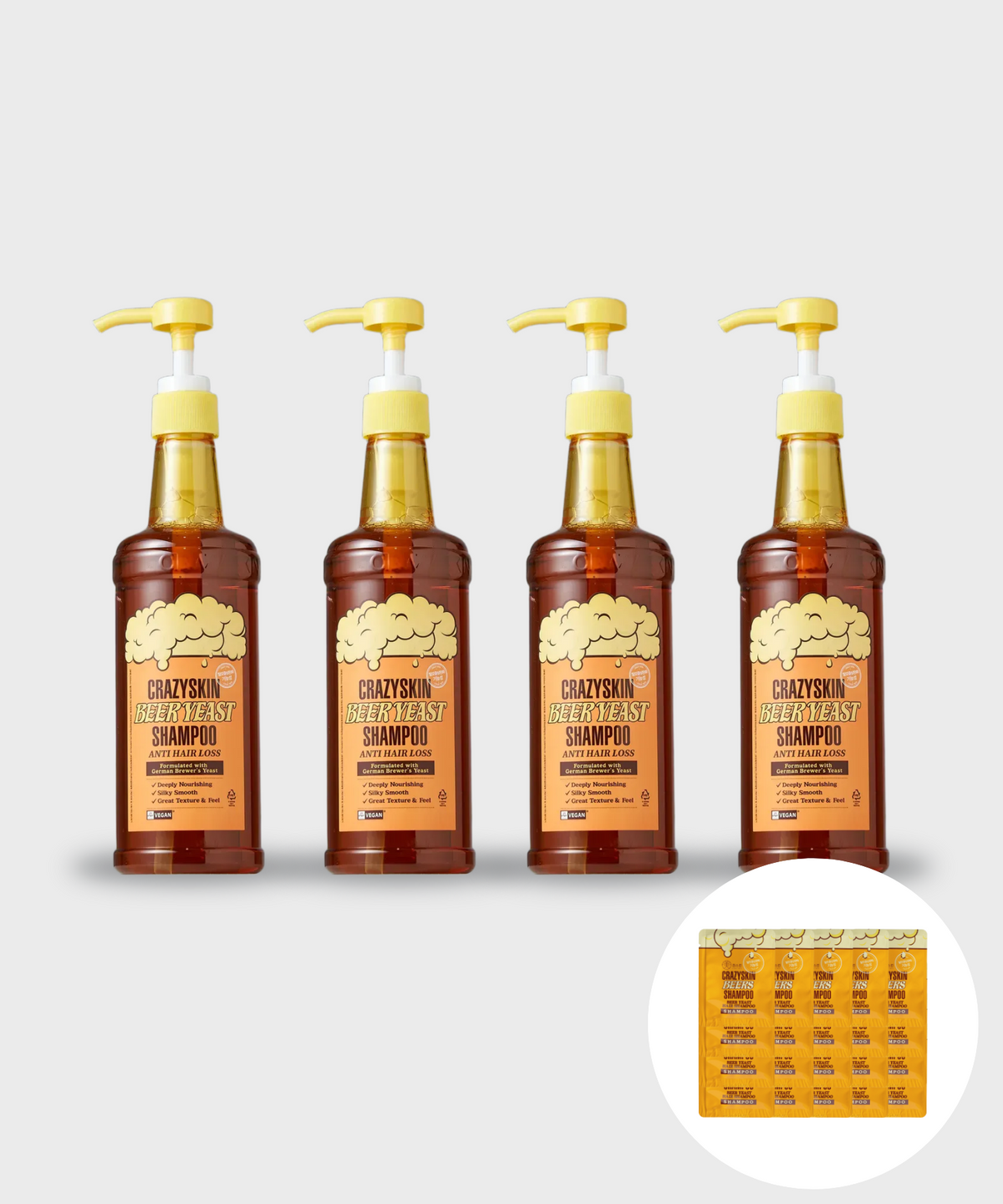 미친스킨(CRAZYSKIN) 맥주효모샴푸 500ml 4개 + 샘플 20매 증정
