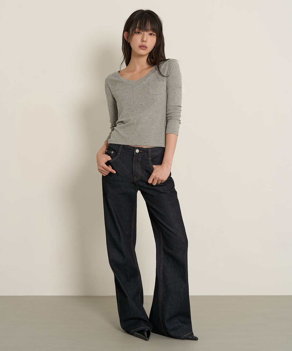페플리(PEPLEE) Flap Boots Cut Denim Pants (Indigo)