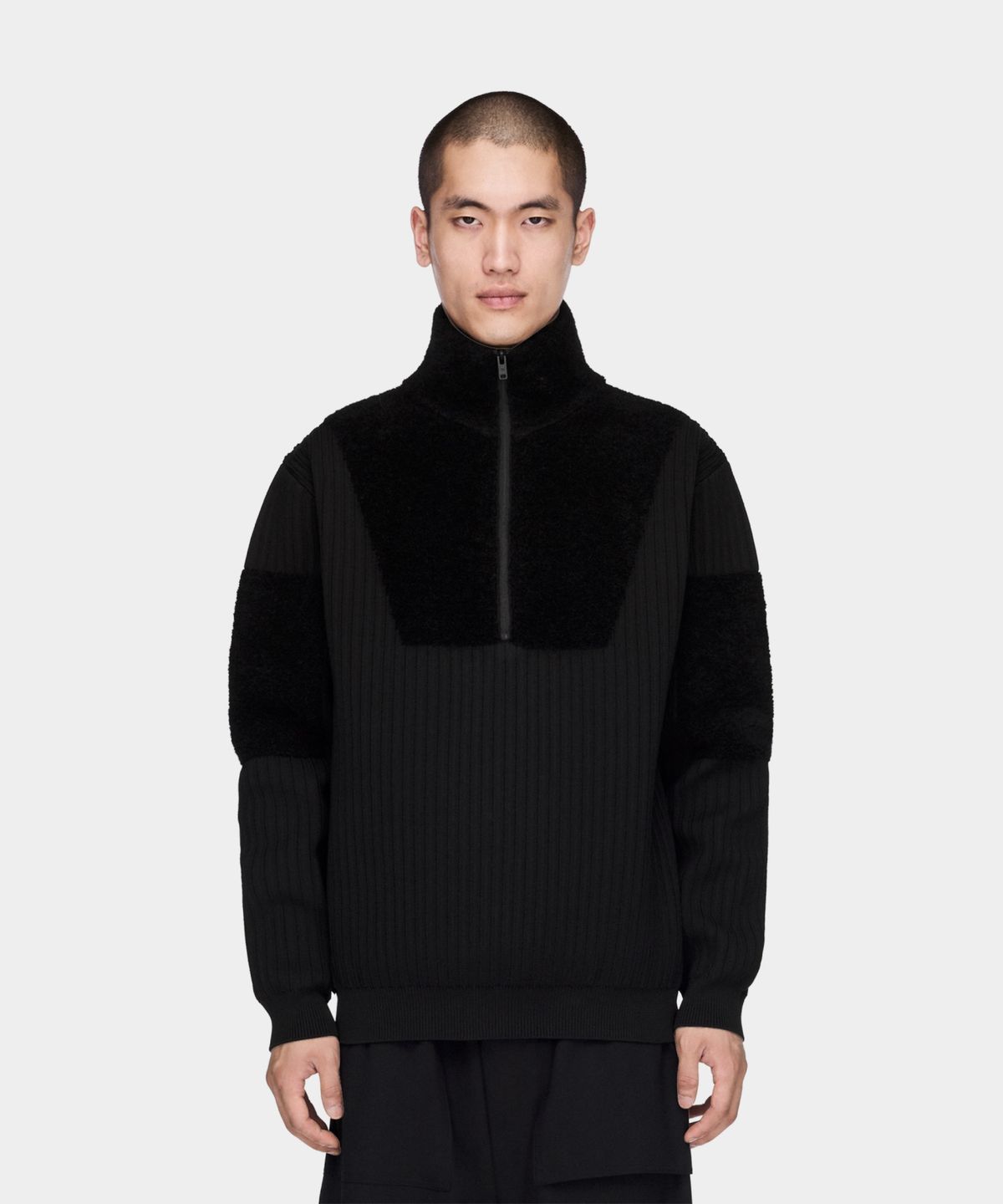 와이쓰리(Y-3) (U) 하프 집 니트 블랙 M 1/2 ZIP KNIT BLACK
