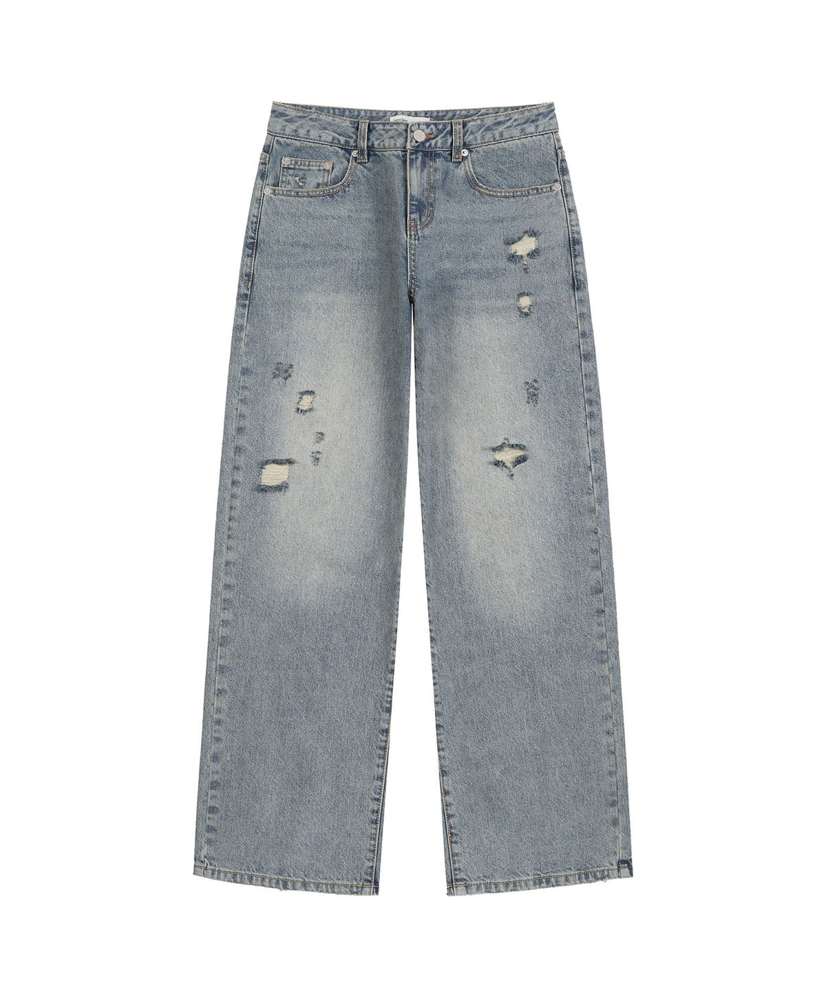 페플리(PEPLEE) Double Back Pocket Damage Denim Pants (Blue)