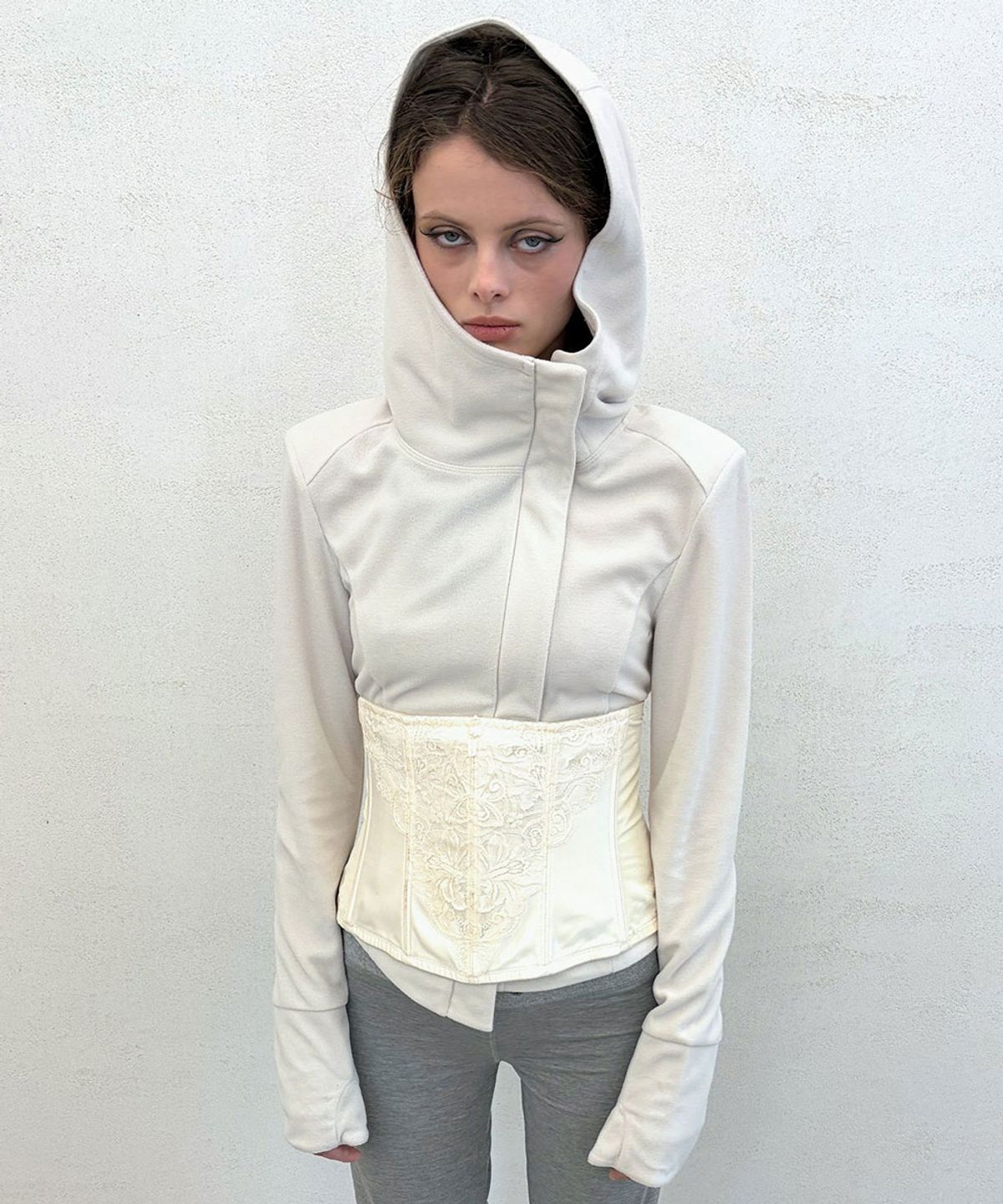 스컬프터(SCULPTOR) Hooded Zip-Up Fleece Jacket Dirty White
