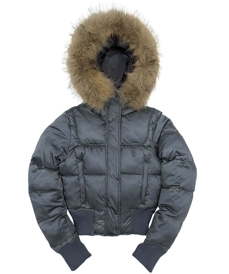 Cropped Hooded Puffer Charcoal