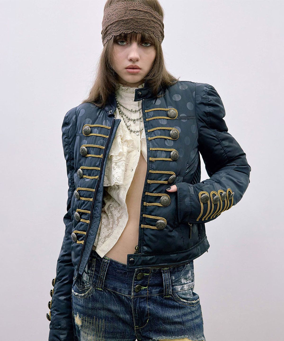 스컬프터(SCULPTOR) Napoleon Puffer Jacket Navy Dot