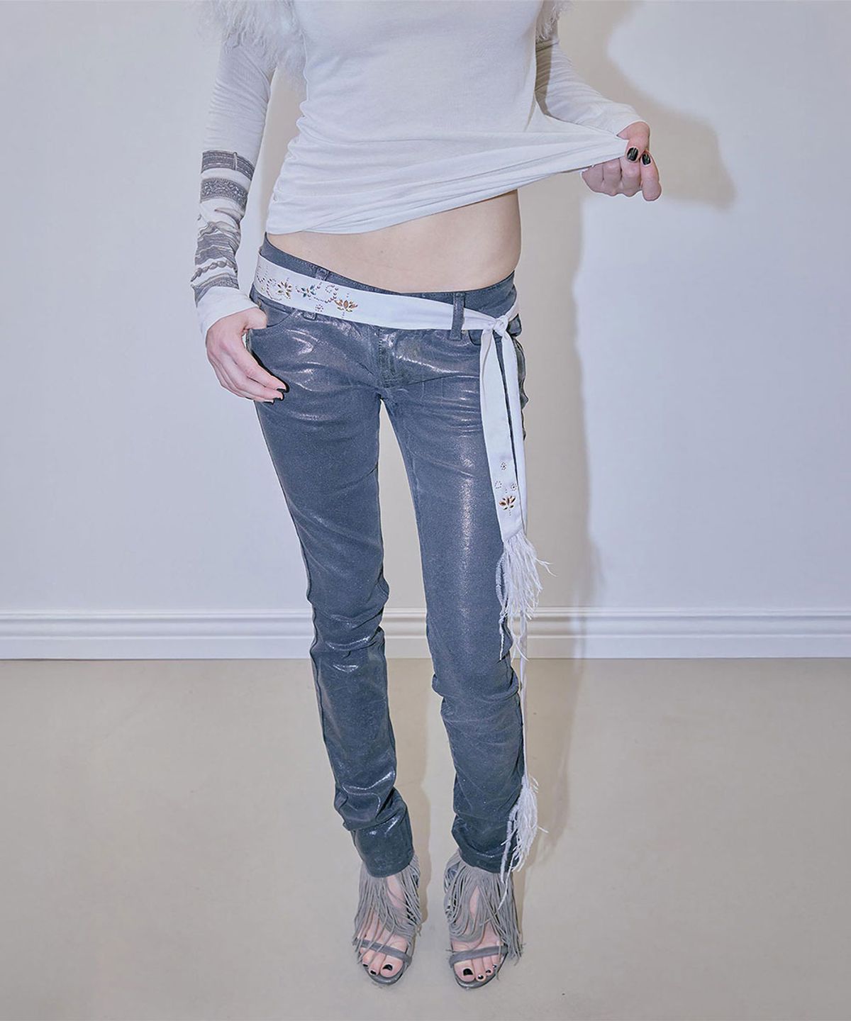 스컬프터(SCULPTOR) Wet Skinny Jeans Solid Black