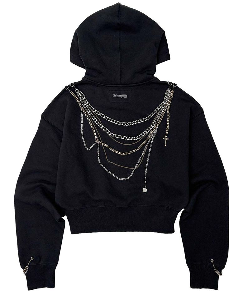 Chain Hooded Zip-Up Black