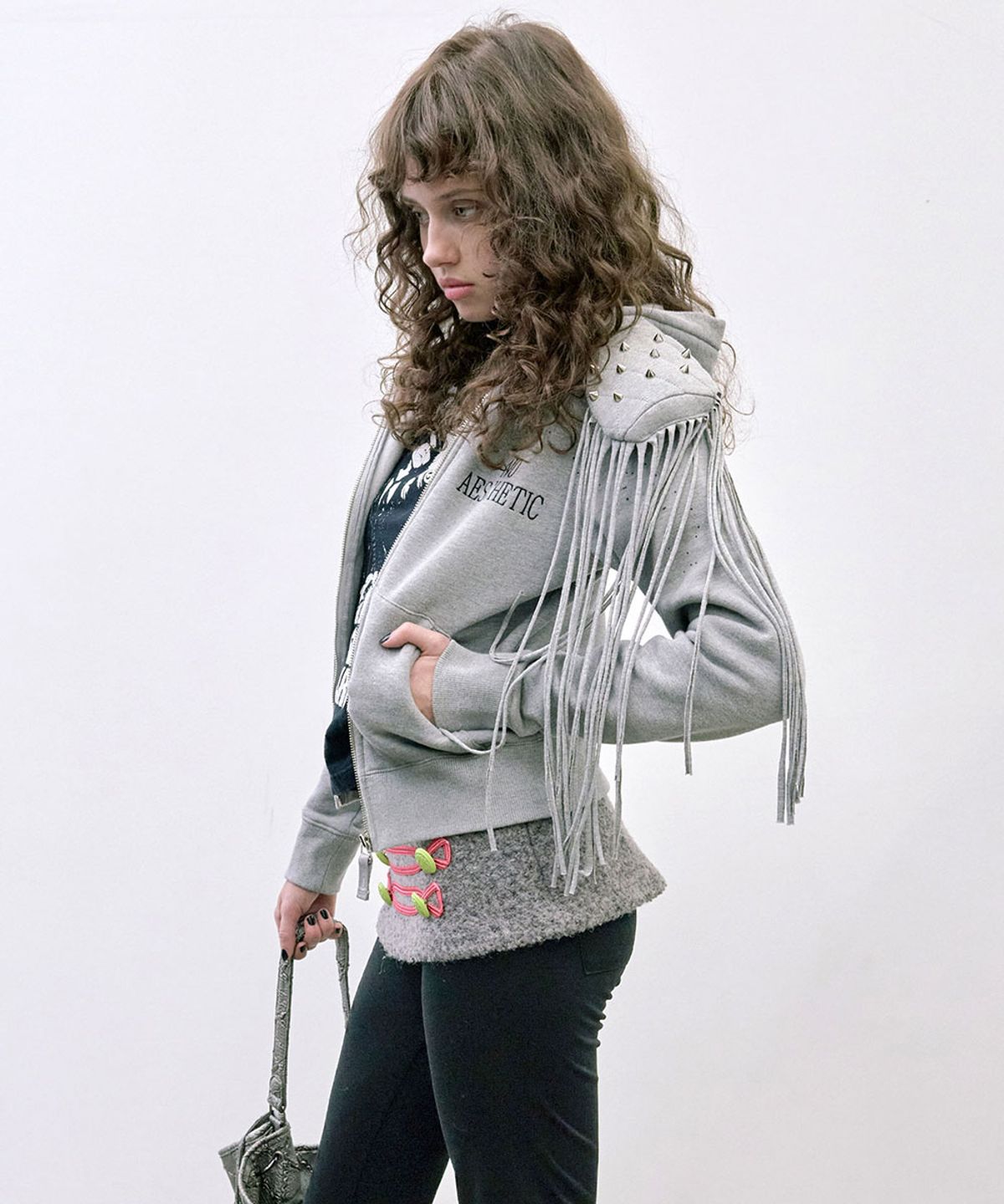 스컬프터(SCULPTOR) Padded Shoulder Zip-Up Hoodie Melange Gray